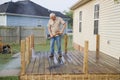 Pressure washing deck Royalty Free Stock Photo