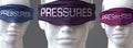 Pressures can blind our views and limit perspective - pictured as word Pressures on eyes to symbolize that Pressures can distort