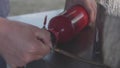 Pressurize the liquid fuel bottle for making fire