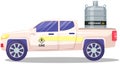 Pressurized gas cylinder inside car trunk. Transportation of metal tank with compressed propane