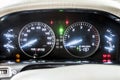 Prestigious car dashboard, black, engine. panel