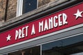 Pret a Manger cafe restaurant sign on side of shop