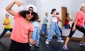 Preteen african american girl breakdancer in sunglasses in dance studio Royalty Free Stock Photo