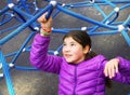 Preteen beautiful girl train in outdoor gym training ground Royalty Free Stock Photo