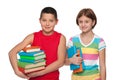 Preteen boy and girl with books