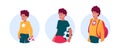 Preteen Boy, Teenager and Student Male Character Isolated Round Icons or Avatars. Little Boy with Toy, Teen with Ball