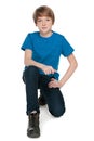 Preteen boy on the white background Royalty Free Stock Photo