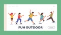 Preteen Boys and Girls Outdoor Fun on Playground Landing Page Template. Happy Children Playing Hide and Seek, Rejoice Royalty Free Stock Photo