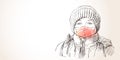 Preteen girl in face mask for coronavirus prevention portrait in winter clothes and hat, Covid-19 pandemic quarantine