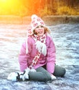 Preteen girl figure in open winter skating rin Royalty Free Stock Photo