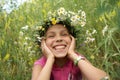 Preteen girl in garland Royalty Free Stock Photo