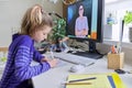 Preteen girl learning math online using home computer Royalty Free Stock Photo