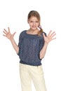 Preteen girl makes a hands gesture