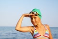 Preteen girl on sea beach Royalty Free Stock Photo