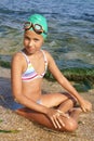 Preteen girl on sea beach Royalty Free Stock Photo