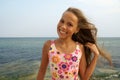 Preteen girl on sea beach Royalty Free Stock Photo