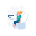 Preteen girl sitting on toilet