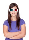 Preteen girl with three-dimensional glasses