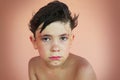 Preteen handsome boy after swimming dramatic wet close up portra