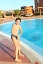 Preteen little boy in open air aqua park Royalty Free Stock Photo