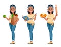 Pretty African American housewife, set of three poses.