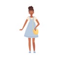 Pretty Afro-American Teenager Female Wearing Jeans Dress Smiling Flat Vector Illustration