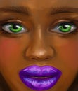 Afro girl with green eyes and purple lips in oil painting style Royalty Free Stock Photo