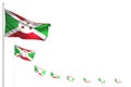 Pretty anthem day flag 3d illustration - Burundi isolated flags placed diagonal, image with soft focus and space for your content