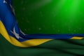 Pretty any holiday flag 3d illustration - dark image of Solomon Islands flag lying in corner on green background with soft focus