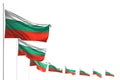 Pretty any occasion flag 3d illustration - Bulgaria isolated flags placed diagonal, picture with bokeh and space for your text