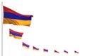 Pretty Armenia isolated flags placed diagonal, picture with soft focus and space for content - any feast flag 3d illustration