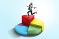 Pretty asian business woman running on the 3d pie chart Royalty Free Stock Photo