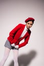 Pretty asian model in red jacket Royalty Free Stock Photo