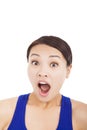 Pretty asian woman feel surprised facial expression Royalty Free Stock Photo