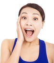 Pretty asian woman feel surprised facial expression Royalty Free Stock Photo