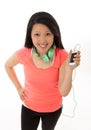 Pretty asian woman listening to music headphones Royalty Free Stock Photo