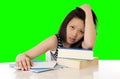 pretty asian woman student overworked on her laptop on white bac Royalty Free Stock Photo