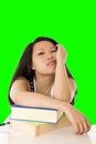 pretty asian woman student overworked on her laptop on white bac Royalty Free Stock Photo