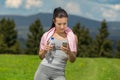 Pretty atlethic woman taking selfie in nature Royalty Free Stock Photo