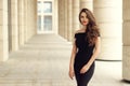 Pretty beautiful business woman in elegant black dress Royalty Free Stock Photo