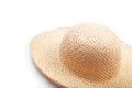 Pretty beautiful straw hat  on white background beach hat from a side view isolated - Image Royalty Free Stock Photo