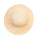 Pretty beautiful straw hat  on white background beach hat from a side view isolated - Image Royalty Free Stock Photo