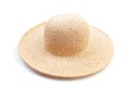 Pretty beautiful straw hat  on white background beach hat from a side view isolated - Image Royalty Free Stock Photo