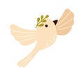 Pretty bird with floral wreath flat icon Cute cartoon dove