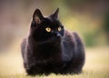 Pretty Black Cat on Haunches Royalty Free Stock Photo
