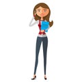 Pretty blond girl talking on mobile phone on isolated. Vector flat cartoon illustration Royalty Free Stock Photo
