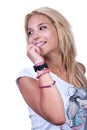 Pretty blond teen girl with noise ring Royalty Free Stock Photo