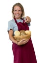 Pretty blond woman with bread rolls from the bakery Royalty Free Stock Photo