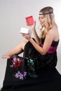 Pretty blond woman with gift bag Royalty Free Stock Photo