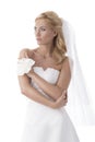 Pretty blonde bride looks at right Royalty Free Stock Photo